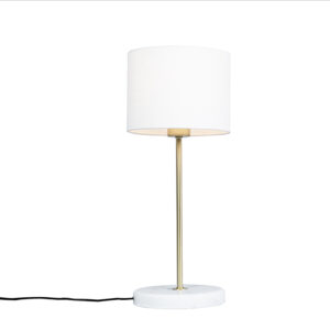 Mosazná stolní lampa s bílým odstínem 20 cm – Kaso