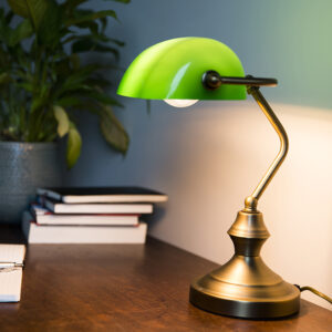 Klasická stolní lampa / notářská lampa bronzová se zeleným sklem - Banker