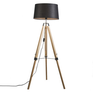 Stojací lampa přírodní s černým plátěným stínidlem 45 cm – Stativ