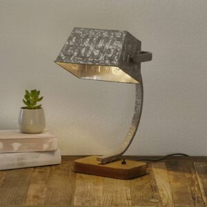 Stolní lampa Scava s dřevěnou základnou, zinková