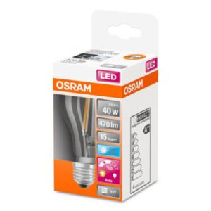OSRAM LED E27 4W 840 čirá senzor denního světla
