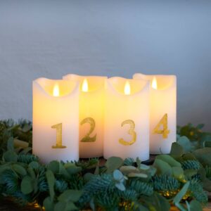 LED svíčka Sara Advent 4ks výška 12,5cm bílá/zlatá
