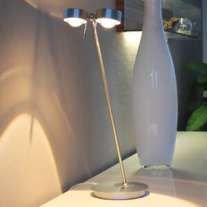 2zdrojová stolní lampa PUK TABLE, chrom matný
