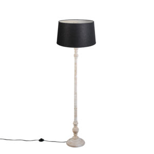 Venkovská stojací lampa béžová s odstínem černého lnu – Classico