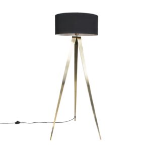 Moderní mosazná stojací lampa s černým stínidlem – Ilse