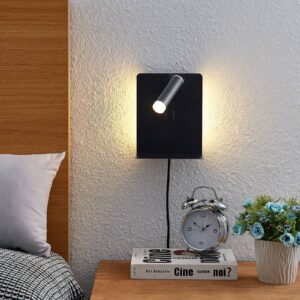 Lucande Zavi LED nástěnný spot polička, USB, černá