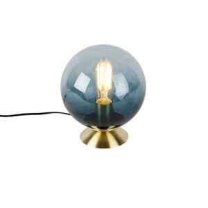 Art deco stolní lampa mosaz s modrým sklem – Pallon