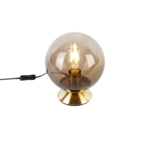 Stolní lampa ve stylu art deco mosaz s kouřovým sklem - Pallon