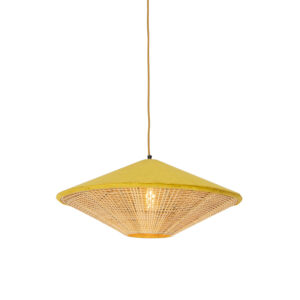 Venkovská závěsná lampa žlutý samet s rákosem 60 cm – kudrlinky Frills