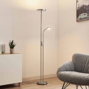 Lindby Seppa LED stojací lampa, kulatá, nikl