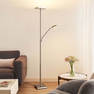 Lindby Sumani LED stojací lampa, hranatá, nikl