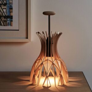 Bover Domita M/36 dřevěná stolní lampa, hnědá/buk