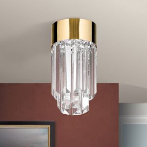LED stropní Prism, křišťálové sklo, Ø10cm, zlatá