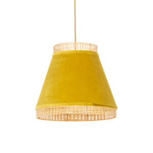 Venkovská závěsná lampa žlutý samet s holí 45 cm – kudrlinka Frills