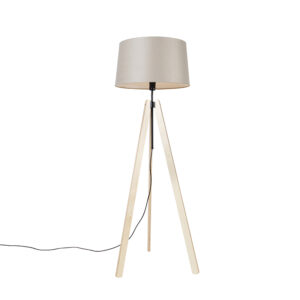 Moderní stojací lampa dřevěný lněný odstín béžová 45 cm – Telu
