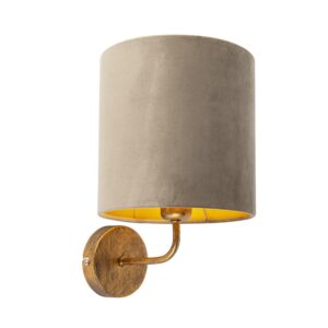 Vintage nástěnná lampa zlatá s taupe sametovým odstínem - Matt