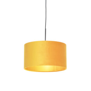 Závěsná lampa s velurovým odstínem okrová se zlatem 35 cm – Combi