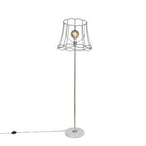 Retro stojací lampa mosazná s rámem Granny černá 45 cm - Kaso