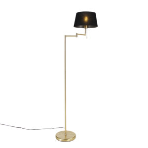 Klasická stojací lampa mosaz s nastavitelným černým odstínem – Ladas