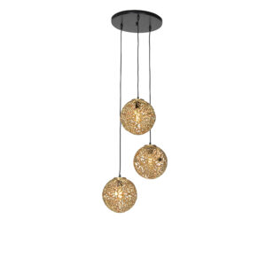 Art Deco závěsná lampa zlatá kulatá 3-světelná - Maro