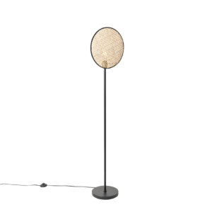 Venkovská stojací lampa černá s ratanem 35 cm – Kata