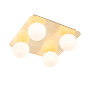 Moderne badkamer plafondlamp messing vierkant 4-lichts – Cederic
