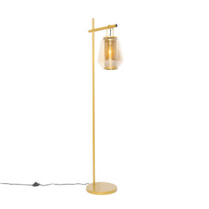 Stojací lampa ve stylu art deco zlatá s jantarovým sklem – Kevin