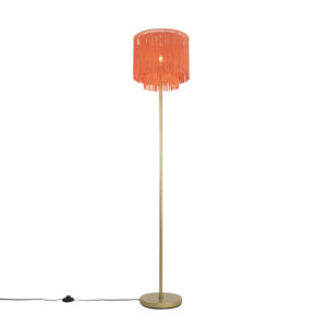 Orientální stojací lampa zlatožluté odstín s třásněmi – Franxa