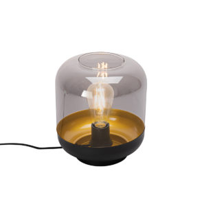 Designová stolní lampa černá se zlatem a kouřovým sklem – Kyan