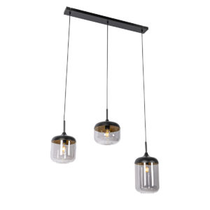 Designová závěsná lampa černá se zlatem a kouřovým sklem 3 světla – Kyan