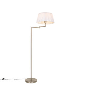 Ocelová stojací lampa s bílým skládaným stínidlem a nastavitelným ramenem – Ladas Deluxe