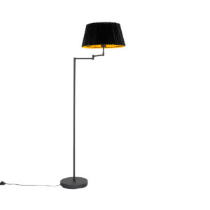 Černá stojací lampa s černým skládaným stínidlem a nastavitelným ramenem – Ladas Deluxe