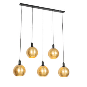 Designová závěsná lampa černá se zlatým sklem 5-světel – Bert
