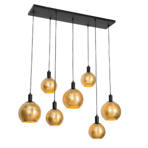 Designová závěsná lampa černá se zlatým sklem 7-světel – Bert