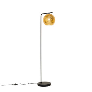 Designová stojací lampa černá se zlatým sklem - Bert