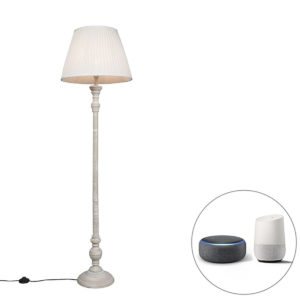 Chytrá stojací lampa šedá s bílým skládaným stínidlem včetně Wifi A60 – Classico