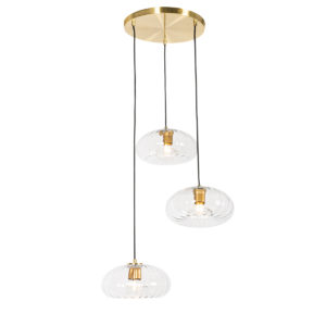 Art Deco závěsná lampa zlatá se skleněným kulatým 3-světlem – Ayesha