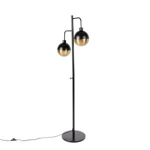 Průmyslová stojací lampa černá s mosazným 2-světlem – Haicha
