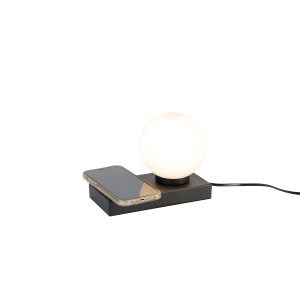 Černá stolní lampa s dotykovou a indukční nabíječkou – Janneke