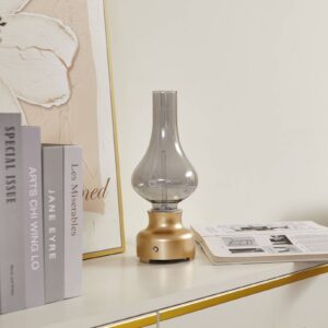 Lindby Maxentius LED stolní lampa, zlatá/smoke aku