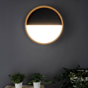 Nástěnné svítidlo LED Vista, černá barva/světlé dřevo, Ø 30 cm